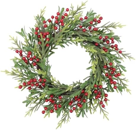 SHACOS Artificial Christmas Wreath 20" Winter Wreaths Pine Red Berries Xmas Holly Berry Decoration for Front Door Window Party Holiday, Red Green by SHACOS