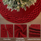 TOCHGREEN Red Knitted Christmas Tree Skirt 48 inches Chunky Knit Tree Skirt - Image 4