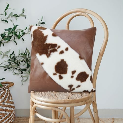 TOMWISH Faux Fur and Artificial Leather Throw Pillow Covers 18x18 Set of - Image 3