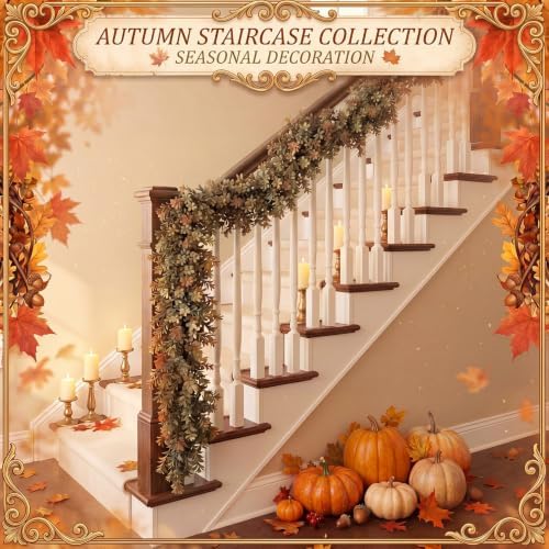 Riceshoot 6 ft Fall Garland for Mantle, Realistic Leaves Fireplace Decor - Image 5