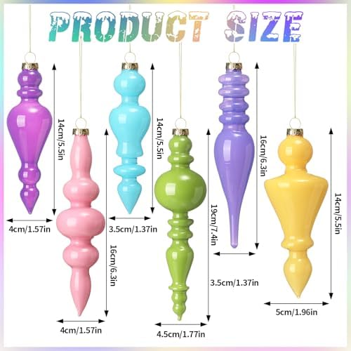 Soaoo 6 Pcs 6.3 in Macaron Color Mercury Glass Finial Christmas Ornaments - Image 3