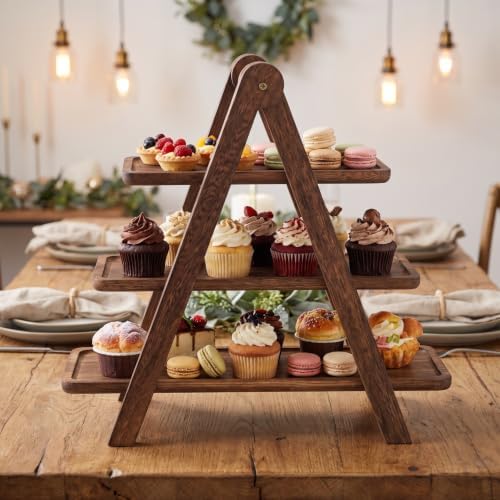 CALLARON 3 Tier Wooden Tray Stand, Tiered Serving Tray Organizer - Image 4