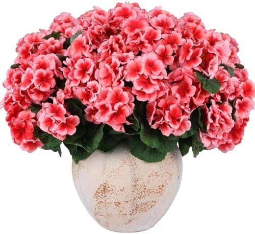 Hananona 12 Pcs Artificial Geranium Flowers for Outdoors Geranium Silk Flowers Outdoor UV Resistant Garden Plants Faux Flowers for Home Kitchen Table Centerpieces Decor (12, Peach) - Image 2