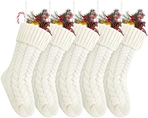 Fesciory 18 Inch Christmas Stockings, 5 Pack Large Cable Knit Xmas Decor by Fesciory
