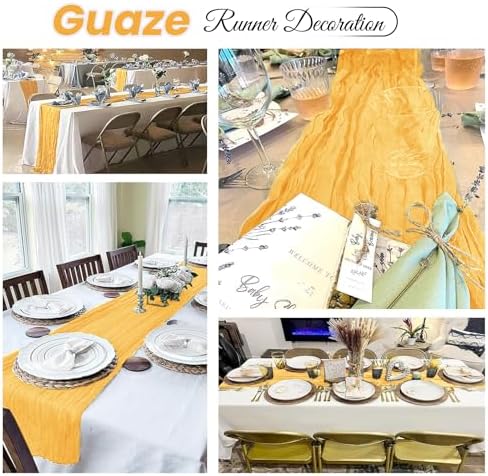 16 Pack Gold Cheesecloth Table Runner 20 x 120 inch Gauze Table Runners 10 FT Long,Semi Sheer Cheese Cloth Fabric Table Runner Bulk for Wedding,Party,Baby Shower,Bridal Shower Decoration - Image 4