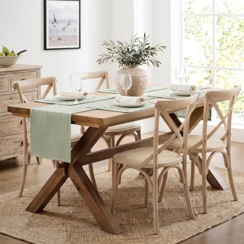 ZeeMart Linen Checked Farmhouse Placemats Set of 6, Seeding Green 13x19in - Image 6