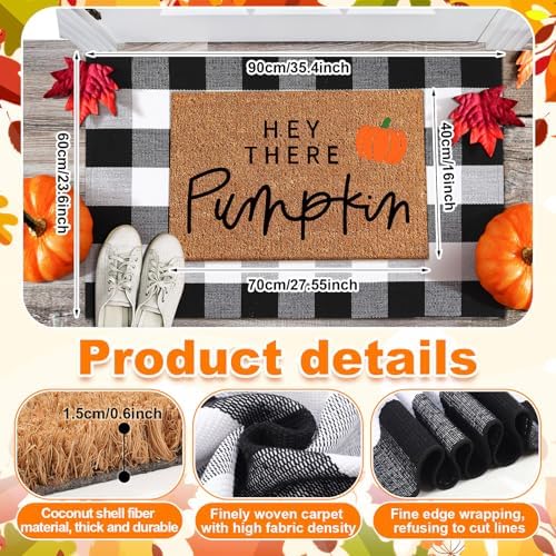 Moucuny 2 Pcs Fall Doormat Outdoor, Hey There Pumpkin Coir Mat, Non-Slip - Image 3