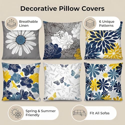 COMMINY Navy Blue Orange Pillow Covers 20x20 Set 6 Farmhouse Throw Cover - Image 7