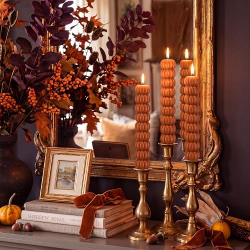 Conelist 5 Pcs Pumpkin Taper Candles Autumn Halloween Gifts, Warm Brown - Image 6