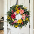 Spring Summer Eucalyptus Wreaths for Front Door Outside 24Inch Door Yellow Daisy Wreath with Sunflower Peony Dahlia Green Leaves for All Season Indoor Outdoor Home Farmhouse Porch Wall Window Decor - Image 6