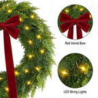 Christmas Decorations, 22 Inch Pre-Lit Christmas Wreath with Red Velvet Bow - Image 3