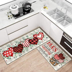 Valentines Day Kitchen Mat Set 2 Piece,Valentine's Day Buffalo Plaid Polka Dot Stripes Love Hearts Kitchen Rugs,Valentines Eucalyptus Leaves Low-Profile Mats for Home Kitchen Decor 17"x48"+17"x30" - Image 2