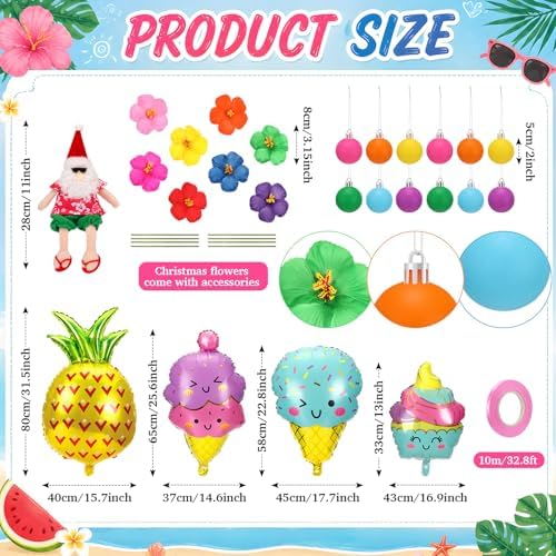 Halfchet 43 Pcs Summer Tree Ornaments Sets Summer Tree Decorations with Hibiscus, Pineapple, Ice Cream, Flamingo & Hanging Tags Summers Ornaments for Small Tropical Trees Decor - Image 3