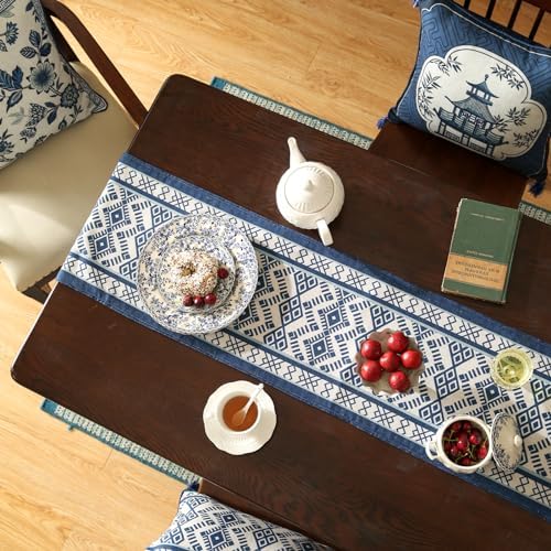bilin gaier Chinoiserie Blue Stripe Cloth Runner for Table,Decorative Farmhouse Linen 87 Inches Long Table Runners,Decor Tabletop for Kitchen,Dining,Party,Home,Christmas,12"x87" - Image 6