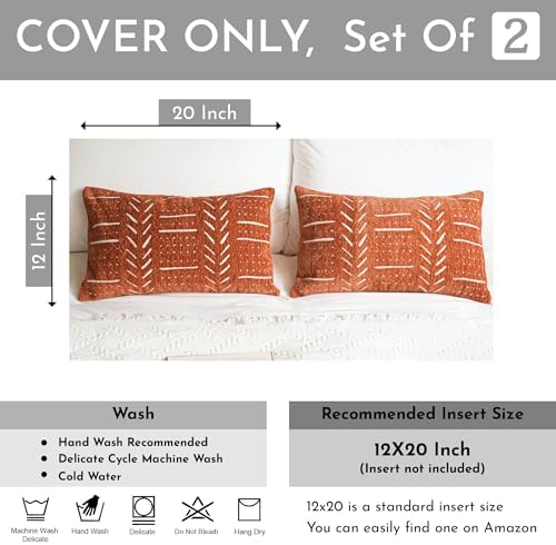 BlissBlush Decorative Lumbar Throw Pillow Covers 12X20 Set of 2, Brick Red Rust Boho Farmhouse Cushion Cover, Soft Accent Pillowcase for Couch Sofa Bed Living Room Home Décor - Image 2