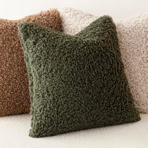Foindtower Decorative Fuzzy Faux Fur Throw Pillow Covers 24x24 Olive Green - Image 4