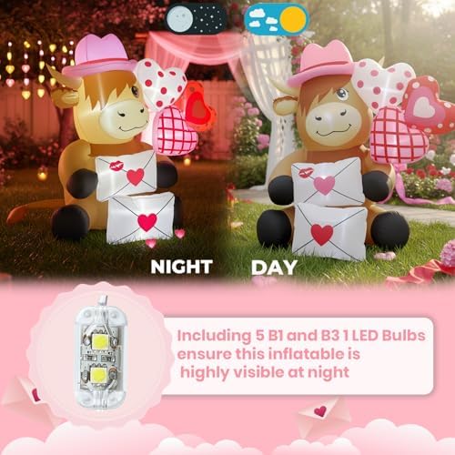 5FT Valentines Day Inflatables Highland Cow with Hearts and Love Letters, Romantic Blow Up Decorations, LED Lighted Outdoor Valentine Decor for Anniversary, Wedding, Party, Indoor Yard - Image 4
