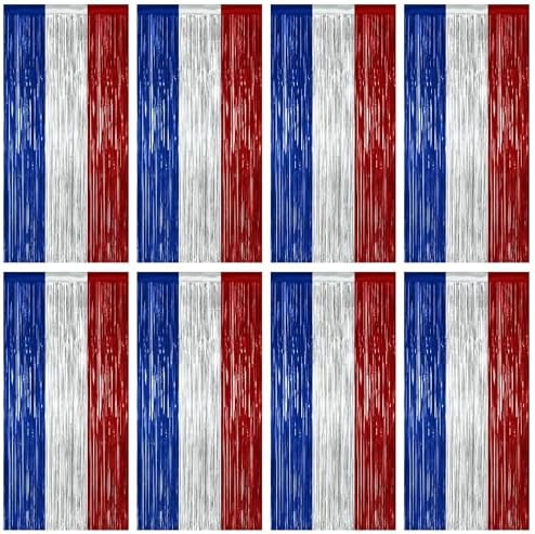 ZATAYE 8 Pack Blue Silver Red Foil Curtain Streamer Decorations by ZATAYE