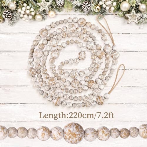 Bucherry 4 Pcs Christmas Wood Bead Garland 28.8 Feet, Frost Color - Image 2