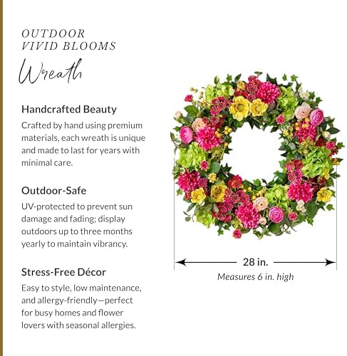 Balsam Hill Outdoor Vivid Blooms Spring & Summer Wreath - 28" Premium UV-Protected Floral Door Wreath for Front Door, Patio, & Garden - Image 3