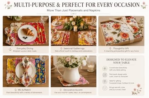 8-Piece Quilted Patchwork Placemats & Floral Napkins - Image 5
