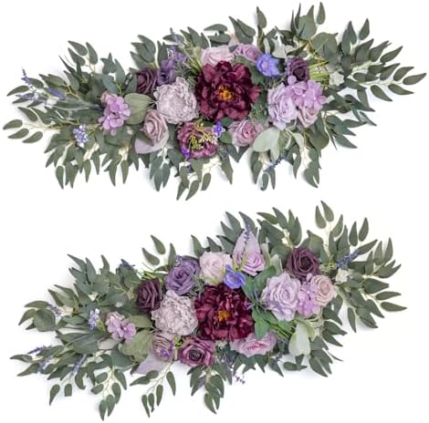 TINGE TIME Flower Garlands, 2 PCS Artificial Eucalyptus Garlands, Handcraft Artificial Rose Garland for Arch Wedding Sweetheart Table Ceremony Backdrop Decorations for Home (Lavender) by TINGETIME