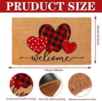 Whaline Valentine' s Day Doormat Natural Coir Welcome Floor Mat Plaid Dot Love Heart Rectangle Entrance Door Rug for Indoor Outdoor Home Bathroom Decor, 16.5 x 29 Inch - Image 3