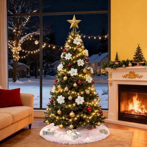 36 Inch Pink Faux Fur Christmas Tree Skirt Plush Xmas Tree Base Cover - Image 6