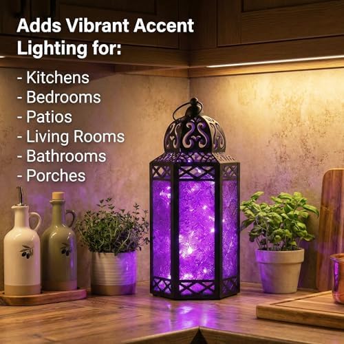 Vela Lanterns Decorative Indoor Lantern with LED Fairy Lights, Purple, L - Image 4