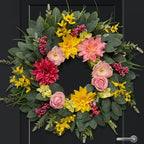 Spring Summer Eucalyptus Wreaths for Front Door Outside 24Inch Door Yellow Daisy Wreath with Sunflower Peony Dahlia Green Leaves for All Season Indoor Outdoor Home Farmhouse Porch Wall Window Decor - Image 5