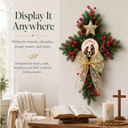 Riceshoot Christmas Nativity Cross Wreath with Gold Organza Bow and Star - Image 6
