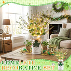 Tioncy 2 Sets St. Patrick's Day Table Centerpieces Artificial Berry Stems Shamrock Flower Pick with Metal Vase and String Light Rustic Farmhouse Irish St Patrick's Day Decorations for Home Office Desk - Image 5