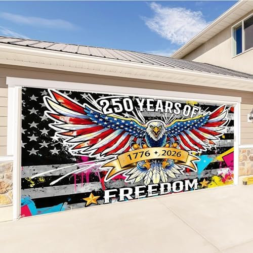 16x7FT 250 Years of Freedom Garage Door Banner, Amer-ica Eagle Patriotic Design 1776–2026, Extra Large Outdoor Garage Door Cover for Independence Day Decor - Image 3