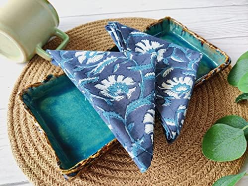 AVKA Studio Cotton Print Dinner Napkins 18x18 inches - Washable Cloth Napkins Set of 12 - Everyday Use or Dinner Party and Events - Indigo Blue Block Printed Soft Fabric - Image 2