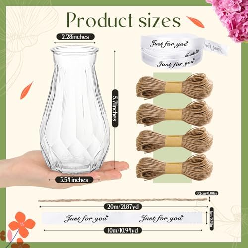Bokon Small Plastic Bud Vases Bulk with Ribbon for Wedding, Clear, 12 Packs - Image 2
