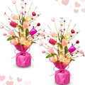 Pinkunn 2 Packs Mother's Day Table Centerpiece Decor Mother's Day Table Tree Decoration with Light, 16 Inches Artificial Tulip Red Pink Heart Shaped Berry Burlap Base Decor for Dining Room Home by Pinkunn