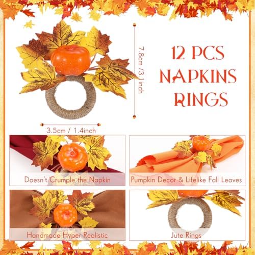 LemonRoad 36 Pcs Cloth Napkins and Napkin Ring Holders, Reusable Fabric for Table Decor Banquet Holiday Dinner Party Supply(Orange,Coffee, White, Green,Fall) - Image 4