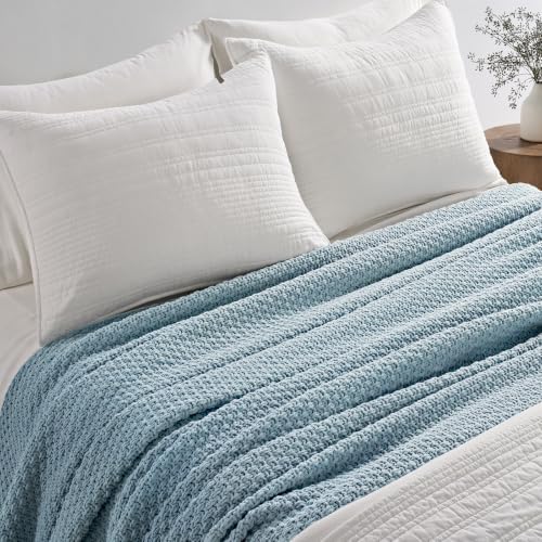 EVERGRACEHOME Chunky Chenille Knit Throw Blanket, 108x92, Chambray Blue - Image 3