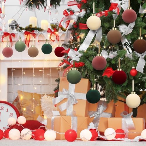 Simgoing 15 Pcs Velvet Christmas Ornament 3.15'' Flocked Xmas Tree Ornament - Image 6