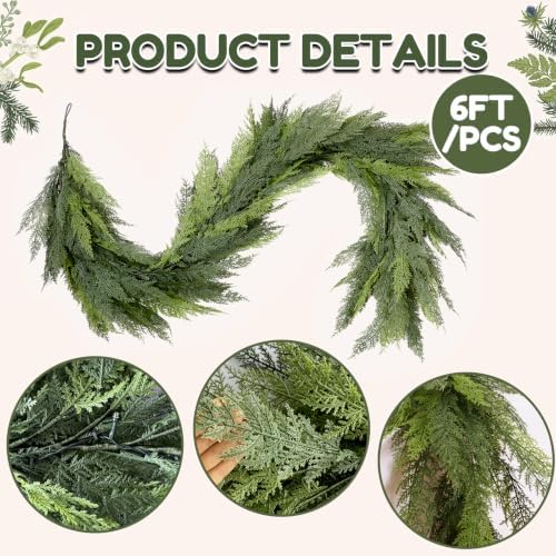 6 FT 2Pcs Prelit Realistic Faux Pine Cedar Garland for Christmas Decor Home - Image 2
