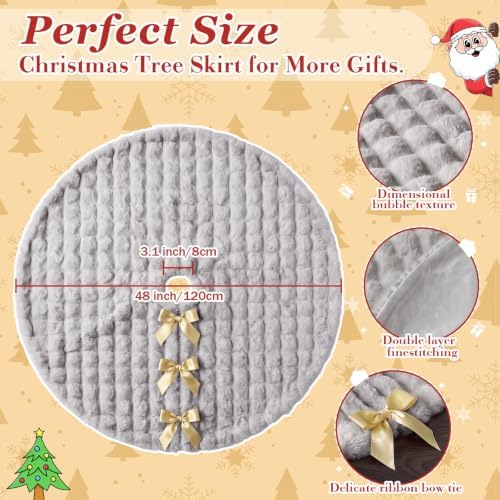 JOVIPOP Christmas Tree Skirt, 48-Inch Gray Faux Fur Decor - Image 2