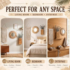 Novabright 9 Pcs Boho Decor Set Rustic Wood Boho Aesthetic Mirror Wooden Wall Vase Macrame Woven Wall Hanging 6 Pcs Eucalyptus Stems for Living Room Bedroom Home Party Wedding Decoration - Image 6