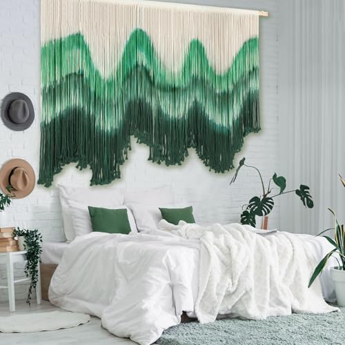 Tiamon Boho Wall Decor - 59''W x 35.4'' L Macrame Wall Hanging Dip-Dye Large Tapestry Art for Home Bathroom Farmhouse Bedroom Living Room Office Natural Modern Rustic Decoration - Image 5