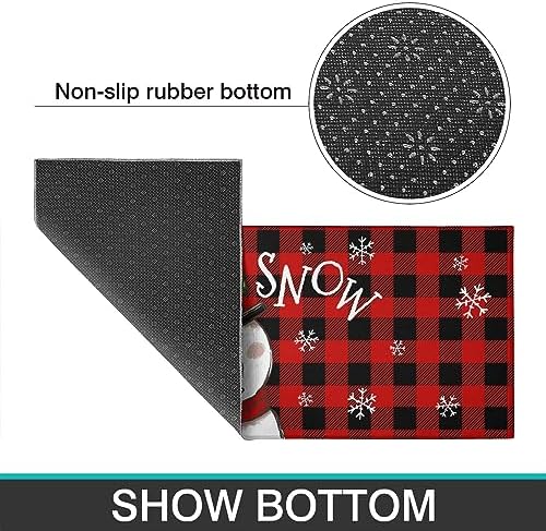 Buffalo Plaid Snowman Christmas Kitchen Rugs and Mats Set 2 Piece for Floor,Let It Snow Xmas Winter Holiday Non Skid Low-Profile Sink Rug Mat Decorations for Home Kitchen 18"x48"+18"x30" - Image 6