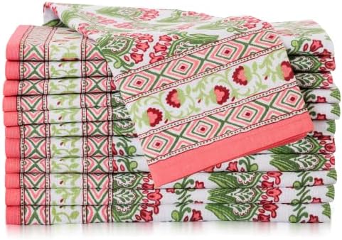 FINGERCRAFT Cloth Napkins Set of 12 Cotton Linen, 20x20 in Border Camellia - Image 2