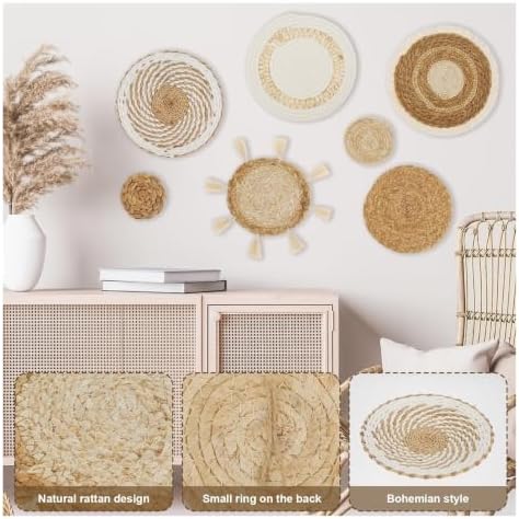 Boho Wall Art Decor Woven Basket Seagrass Hanging Farmhouse Room Set - Image 3