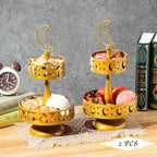2 Pcs 2 Tiered Ramadan Trays, Golden Metal Eid Cake Stand - Image 5