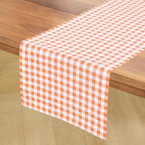 Solino Home 100% Pure Linen Dining Table Runner Muskmelon Check, 14 x 60 in - Image 2
