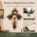 Riceshoot Christmas Nativity Cross Wreath with Gold Organza Bow and Star - Image 2
