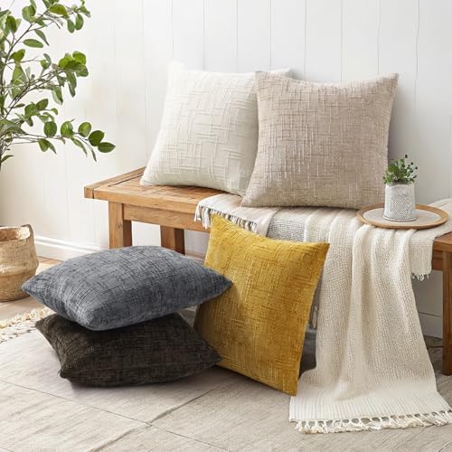 decorUhome Textured Chenille Throw Pillow Covers 26x26 Set of 2 Yellow - Image 6